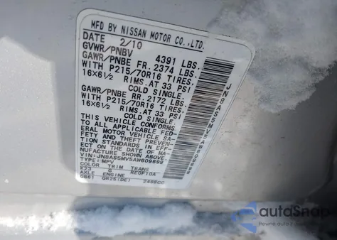 2010 Nissan Rogue S z USA, uszkodzony, nr VIN JN8AS5MV5AW609699